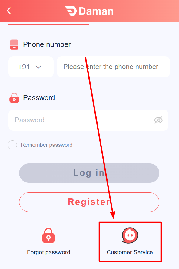 Scroll down on the login page and tap Customer Service